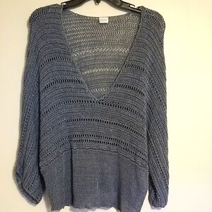 Poetry Gray V-Neck Sweater with Textured Knit